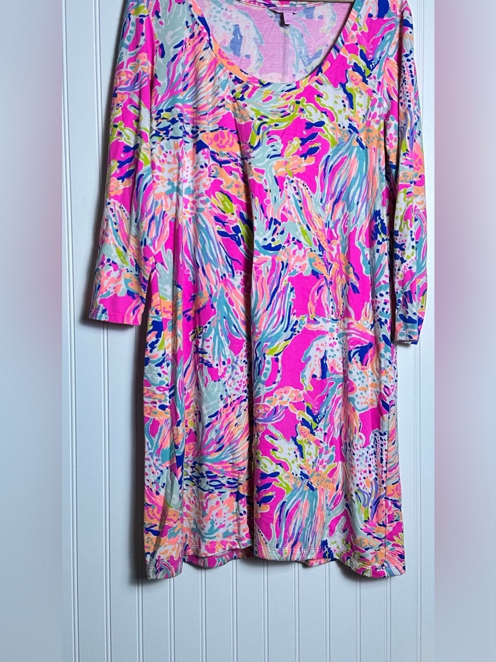 the Lilly Pulitzer Devon Dress  Tiki Pink Sunken Treasure" print L - Picture 5 of 10